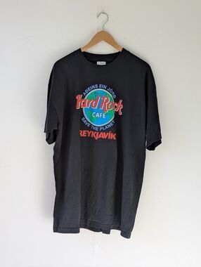 Vintage Hard Rock Cafe Reykjavik Graphic Tee Black Screen Stars Tag Size XL